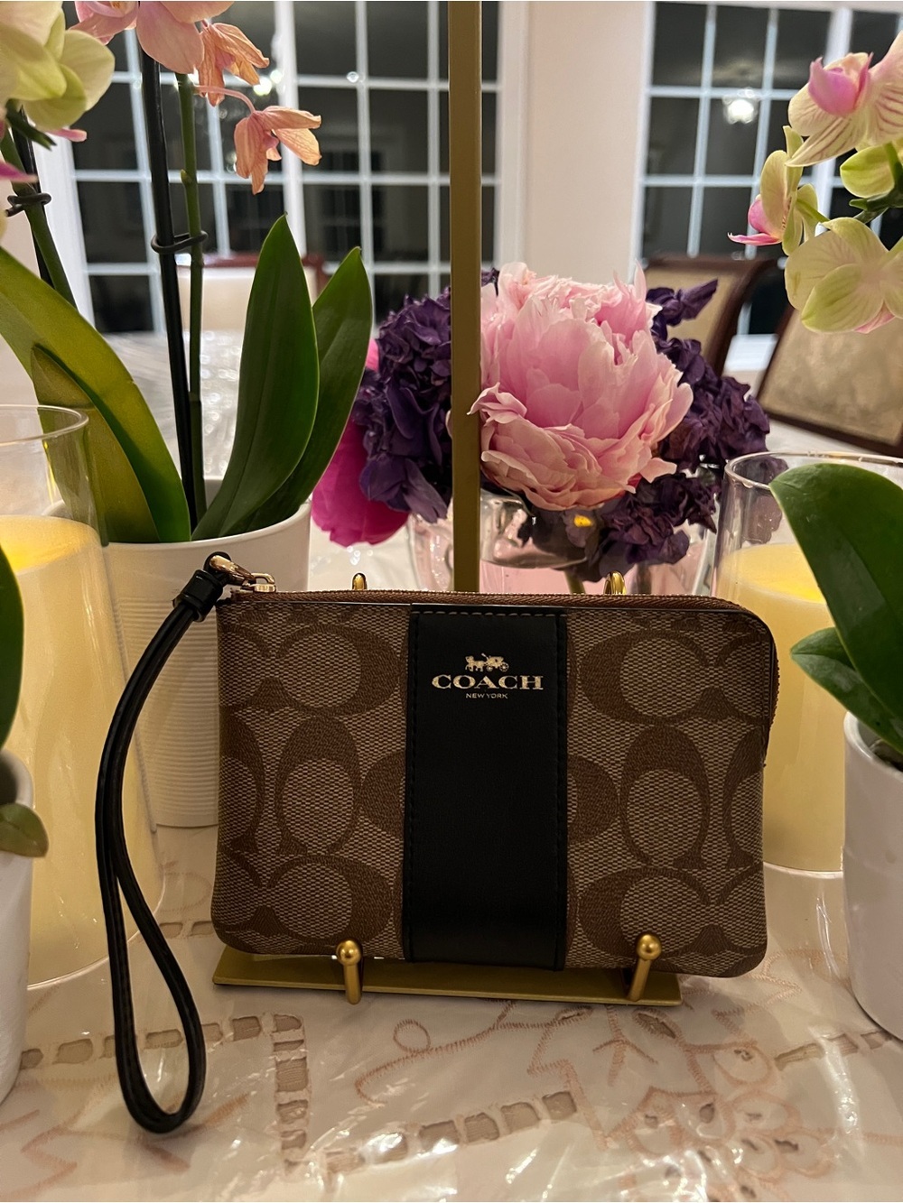 Coach Brown Wristlet with Black Interior and Gold Hardware